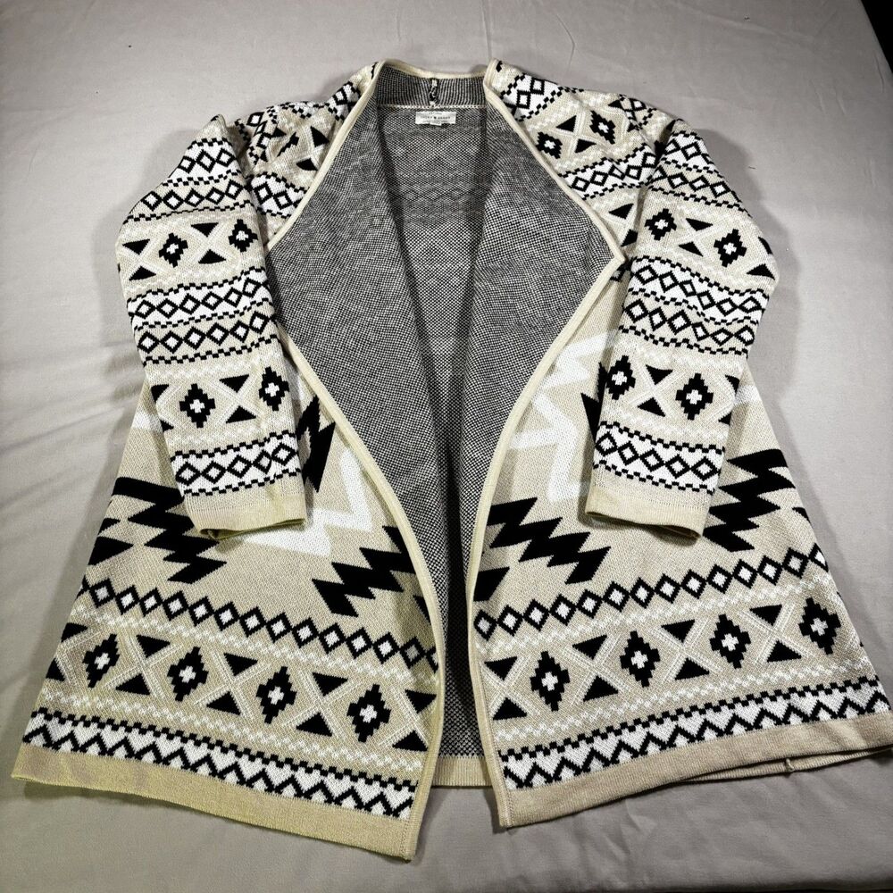Lucky Brand Boho Southwestern Aztec Knit Cardigan Sweater Open Front Slouchy SZM